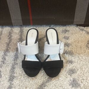 Gianni Bini Black and White Mules with Buckle